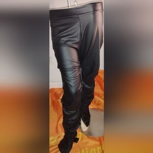 Black Faux Leather Jogger Pants